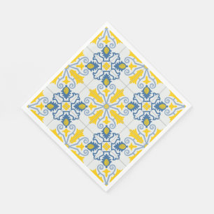 Serviette En Papier Bleu et jaune joli carrelage portugais motif