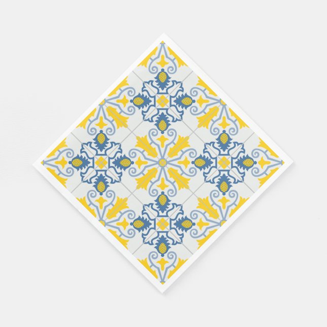 Serviette En Papier Bleu et jaune joli carrelage portugais motif (Coin)
