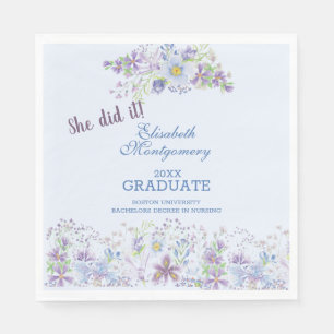 Serviette En Papier Bleu et Lavande Floral Graduation Party