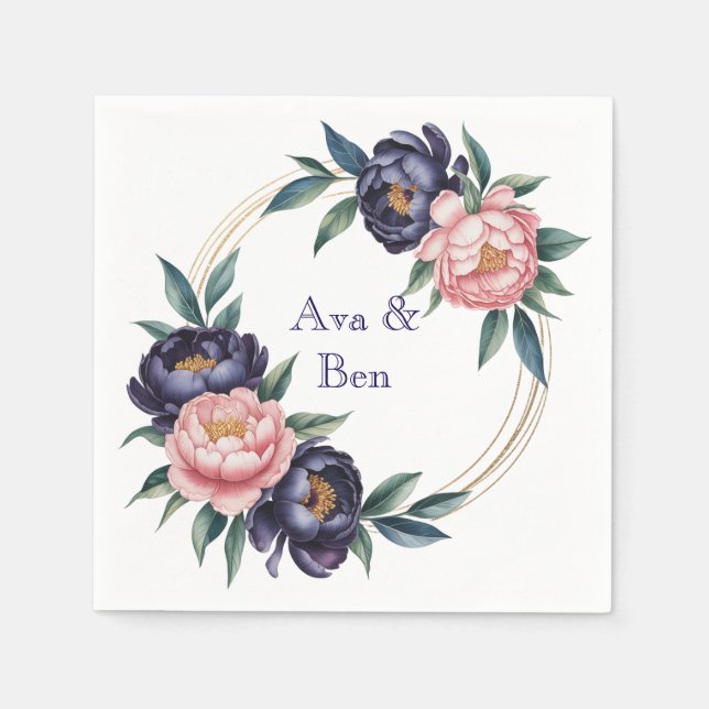 Serviette En Papier Bleu et Mariage bleu marine (Devant)