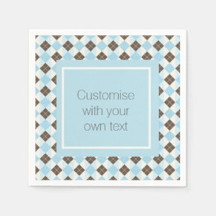 Serviette En Papier Bleu et marron motif argyle personnalisé