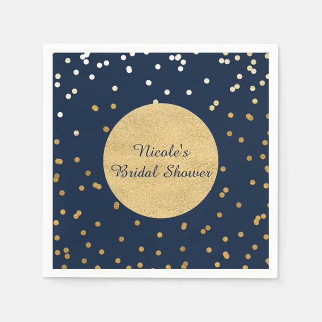Serviette En Papier Bleu et or brillant confettis points chic moderne (Devant)