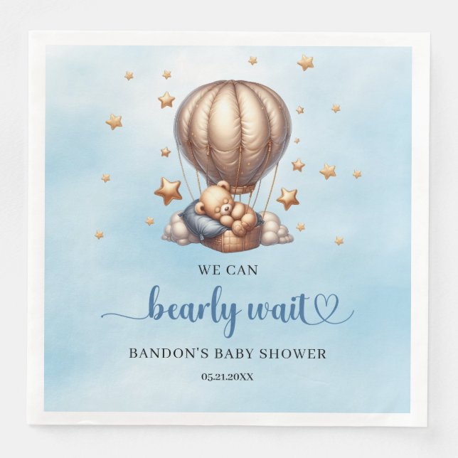 Serviette En Papier Bleu et or Nous pouvons attendre l'ours en peluche (Devant)