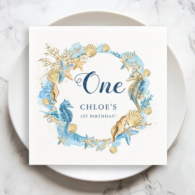 Serviette En Papier Bleu et or sous la mer Anniversaire (Créateur téléchargé)