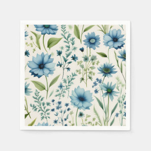 Serviette En Papier Bleu Et Vert Fleur sauvage Botanique