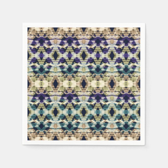 Serviette En Papier Bleu ethnique, ikat beige (Devant)