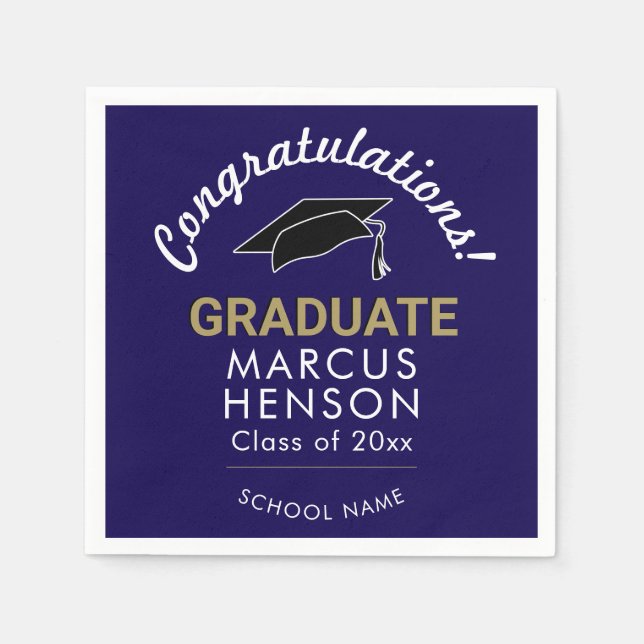 Serviette En Papier Bleu Félicitations Diplômé Cap de Graduation (Devant)