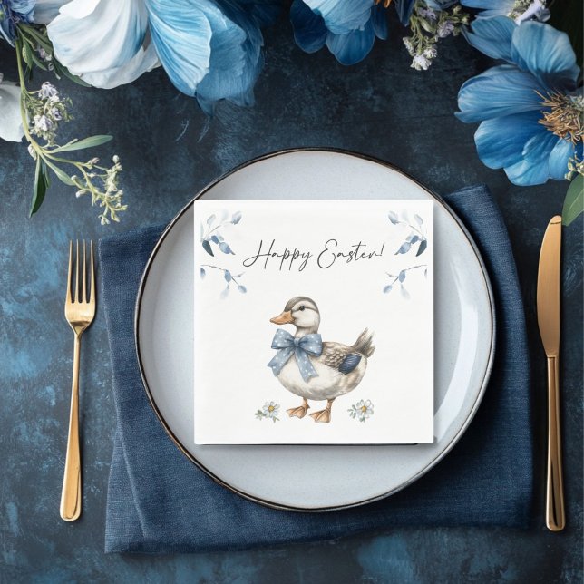 Serviette En Papier Bleu floral Canard Pâques (Créateur téléchargé)