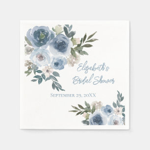 Serviette En Papier Bleu Floral Dusty Bleu Aquarelle Fête des mariées