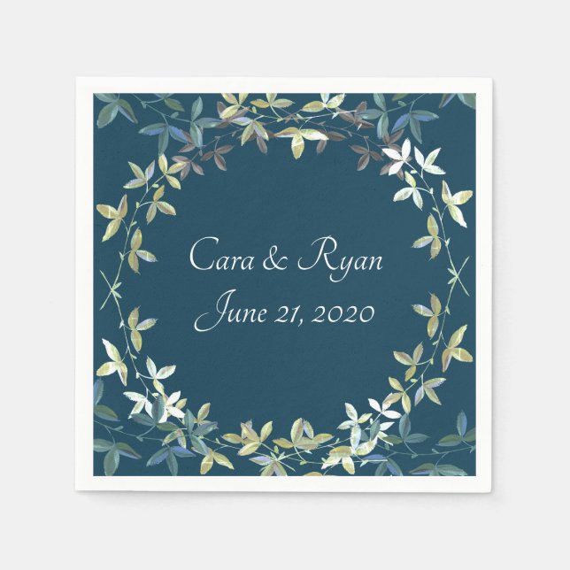 Serviette En Papier Bleu Floral Élégant Simple Chic Mariage élégant (Devant)