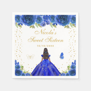 Serviette En Papier Bleu Floral Peau Sombre Princesse Sweet Sixteen