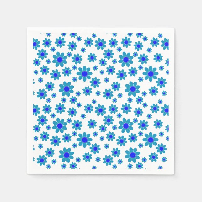 Serviette En Papier Bleu | Floral Repeating Daisy Motif (Devant)
