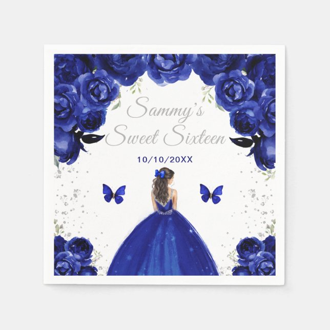 Serviette En Papier Bleu foncé Brunette Cheveux Princesse Sweet sixtee (Devant)