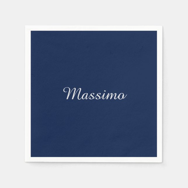 Serviette En Papier Bleu foncé Élégant Casual Propre Nom Écriture manu (Devant)