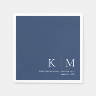 Serviette En Papier Bleu foncé et blanc Mariage-