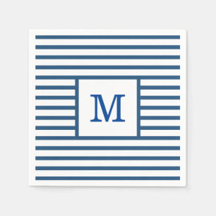 Serviette En Papier Bleu foncé et Blancs Monogramme personnalisé