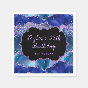 Serviette En Papier Bleu foncé et mauve Océan Agate Anniversaire