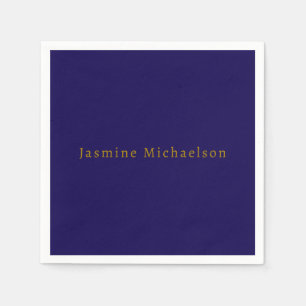 Serviette En Papier Bleu foncé et or mignon minimaliste Nom propre