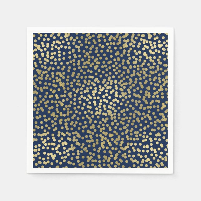 Serviette En Papier Bleu foncé et points dorés Confettis Élégant Glamo (Devant)