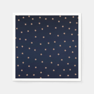 Serviette En Papier Bleu foncé et rose or pailleté étoiles ciel étoilé