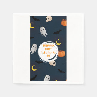 Serviette En Papier Bleu foncé mignon Citrouille Fantôme Lune Hallowee