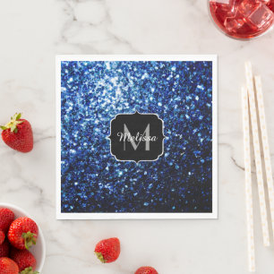 Serviette En Papier Bleu foncé profond brillant faux paillettes scinti