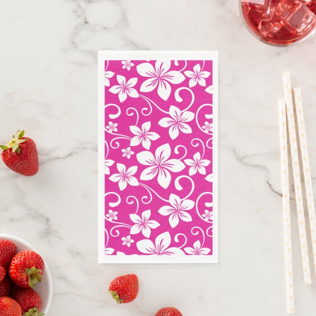 SERVIETTE EN PAPIER BLEU HAWAII (ROSE CHAUDE) (En situation)