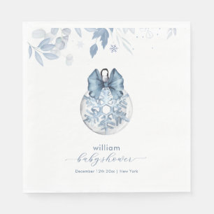 Serviette En Papier Bleu Hiver Arc Flocon de Neige Ornement Baby Showe