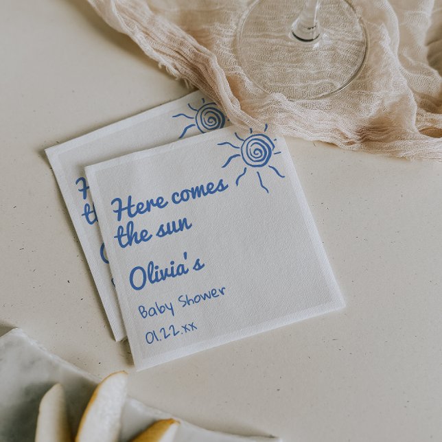 Serviette En Papier Bleu Ici Vient Le Baby shower Fils Dessiné À La Ma (Créateur téléchargé)