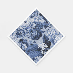 Serviette En Papier Bleu indigo floral vintage dahlias hydrangeas
