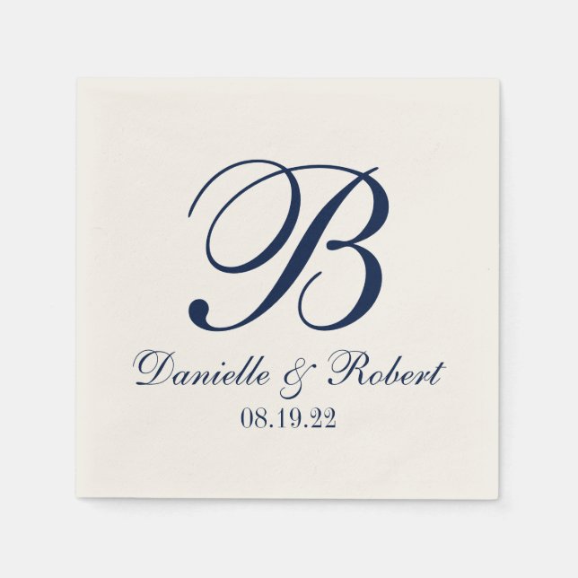 Serviette En Papier Bleu| Ivory Custom Wedding Monogram Papier Napkin (Devant)