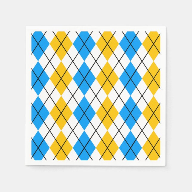 Serviette En Papier Bleu jaune Jacquard blanc Diamant Design (Devant)