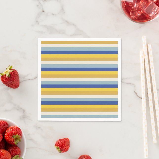 Serviette En Papier Bleu jaune moderne rayures crème Hanoukka (En situation)