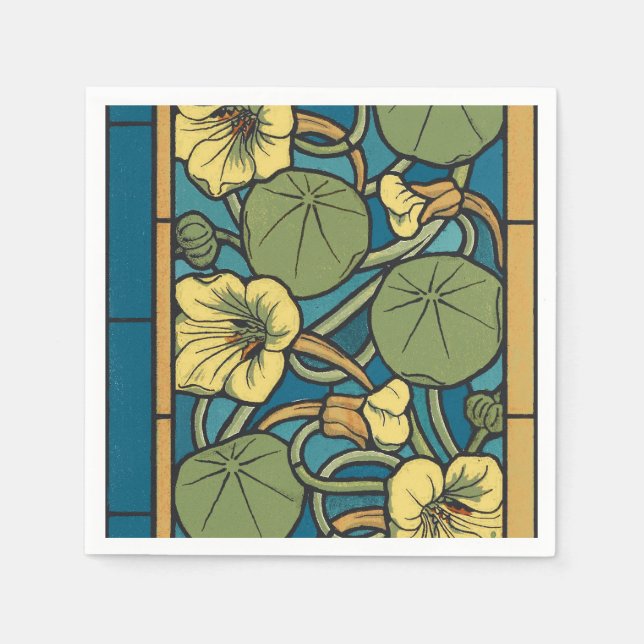 Serviette En Papier Bleu jaune Nasturtium Fleur Nouveau Motif (Devant)