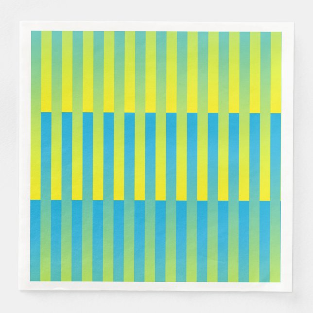 Serviette En Papier Bleu Jaune Vert Motif Rayé (Devant)