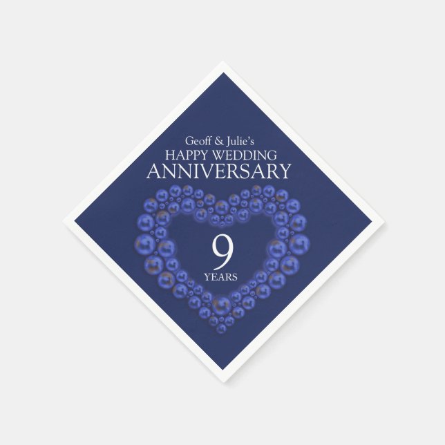 Serviette En Papier bleu Lapis Lazuli coeur perlé anniversaire (Coin)