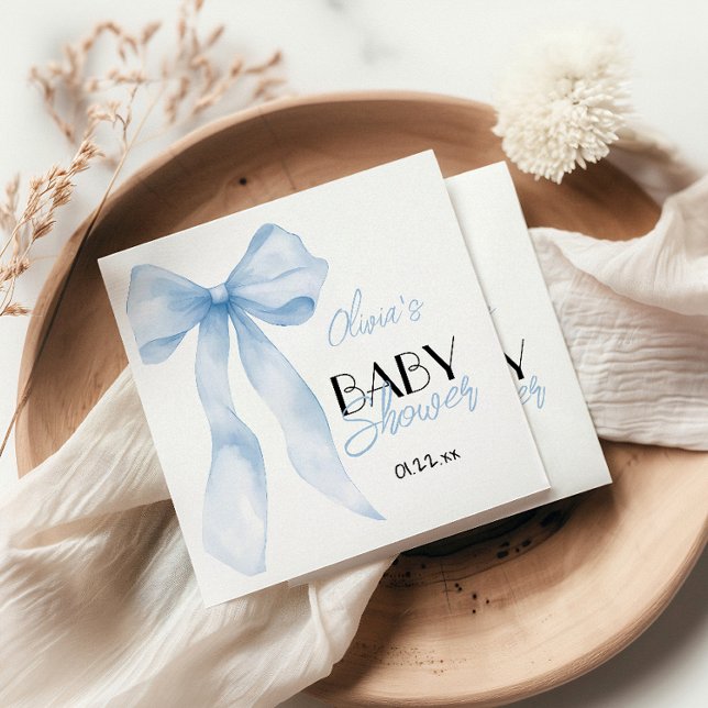 Serviette En Papier Bleu Main Écrite Bow Baby Boy Douche (Créateur téléchargé)