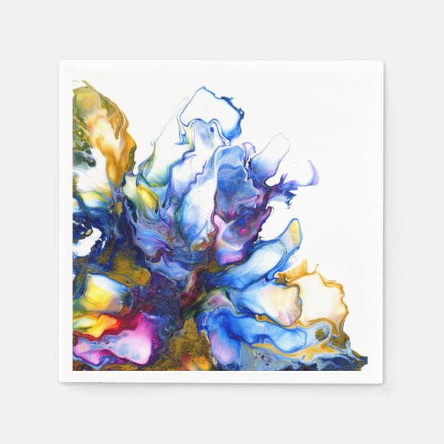 Serviette En Papier Bleu Marbre Agate Fluide Art (Devant)