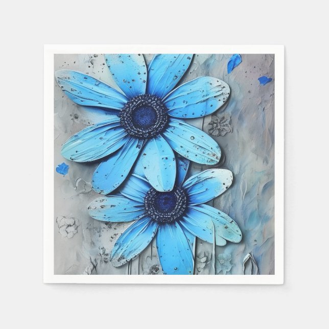 Serviette En Papier Bleu marguerites démangeaisons Grungy Flower (Devant)