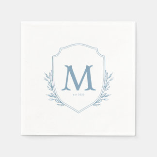 Serviette En Papier Bleu Mariage Crest Cocktail Napkins