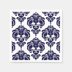 Serviette En Papier Bleu marine blanc damassé vintage mariage événemen
