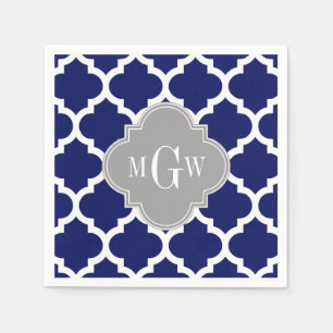 Serviette En Papier Bleu Marine Blanc Marocain #5 Gris 3 Initial Monog