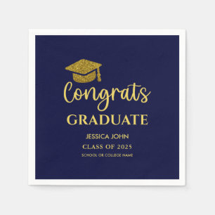 Serviette En Papier Bleu marine et or Félicitations au diplômé Graduat