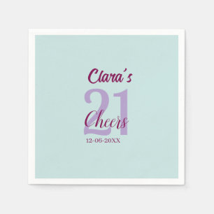 Serviette En Papier bleu mauve fête 21e anniversaire ajouter nom date