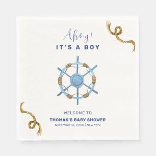 Serviette En Papier Bleu moderne Ahoy Nautical Boy Baby shower