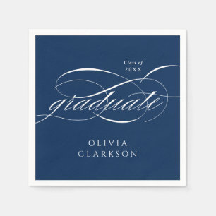 Serviette En Papier Bleu Moderne Élégant Script Graduation Party