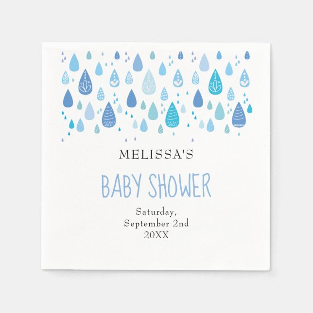 Serviette En Papier Bleu moderne Raindrops Baby Boy Douche Sprinkel (Devant)