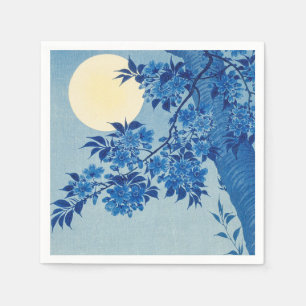 Serviette En Papier Bleu Moonlit Arbre : Japonais Cerisier Fleur Nuit