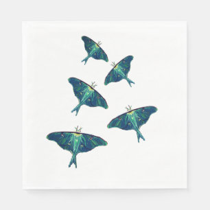Serviette En Papier Bleu Moths Papillon dessin d'art