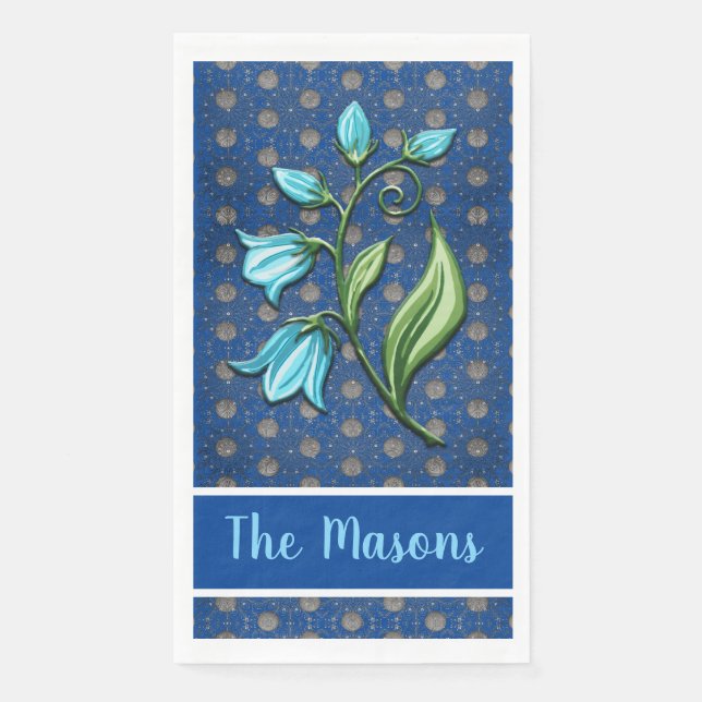 Serviette En Papier Bleu, noir et gris Pois Bellflowers (Devant)